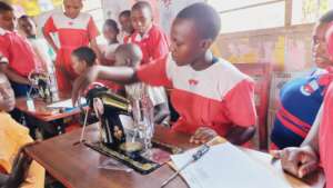 Pupils trained in making reusable sanitary towels.