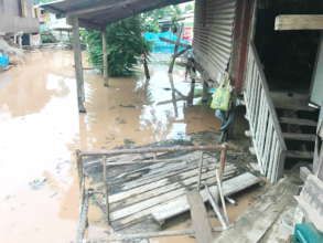 Flooded grounds around homes