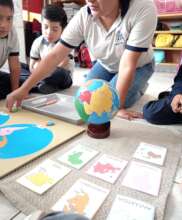 Giving geography lesson on continents