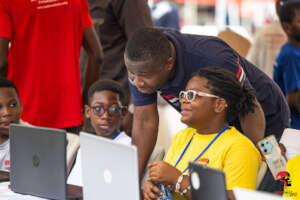 Our Female Coder explaining application developed