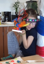 Mimms the artist, in her 'jeweled' halo traction
