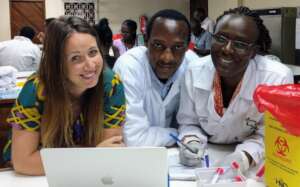 Dr. Shawna McCallin discussing data in Tanzania