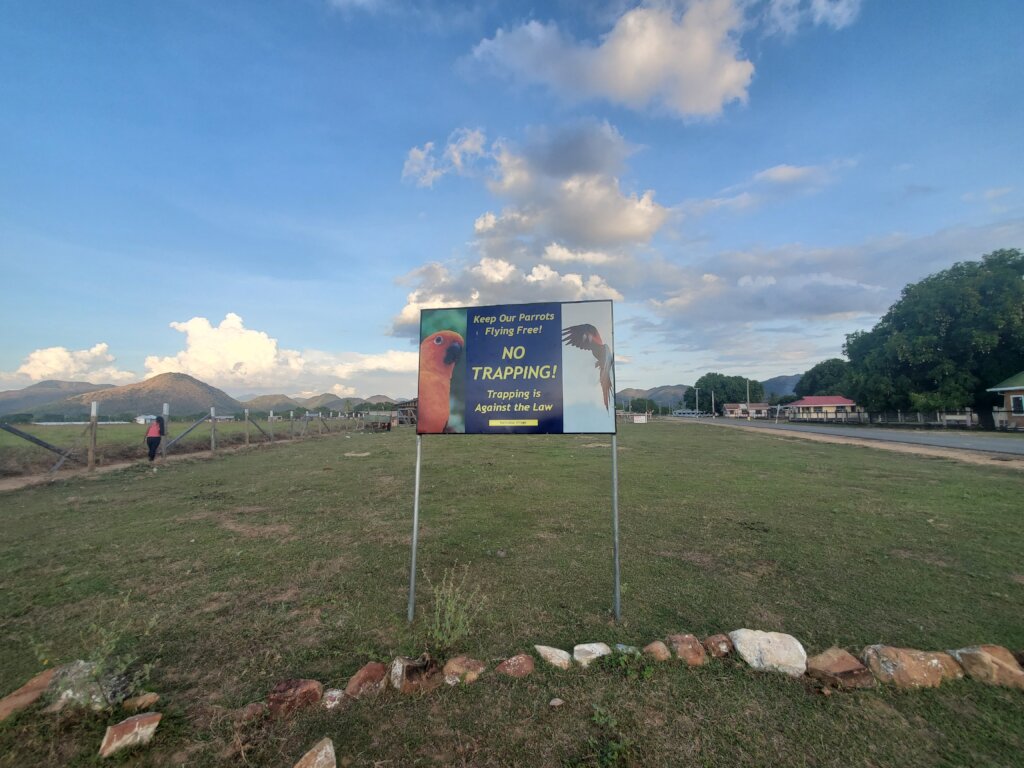 No parrot trapping sign installed in Guyana.