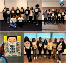 Students reading the work "Free Your Mind."