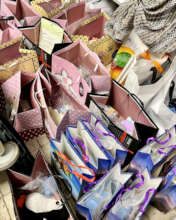 Packages wrapped to be presented as gifts.