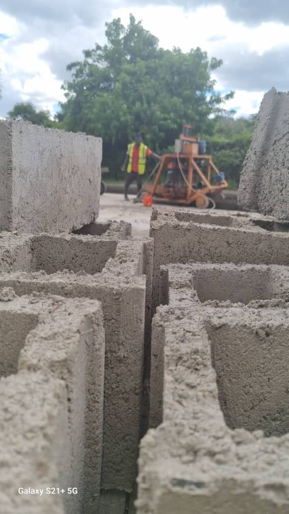 Cement block construction site