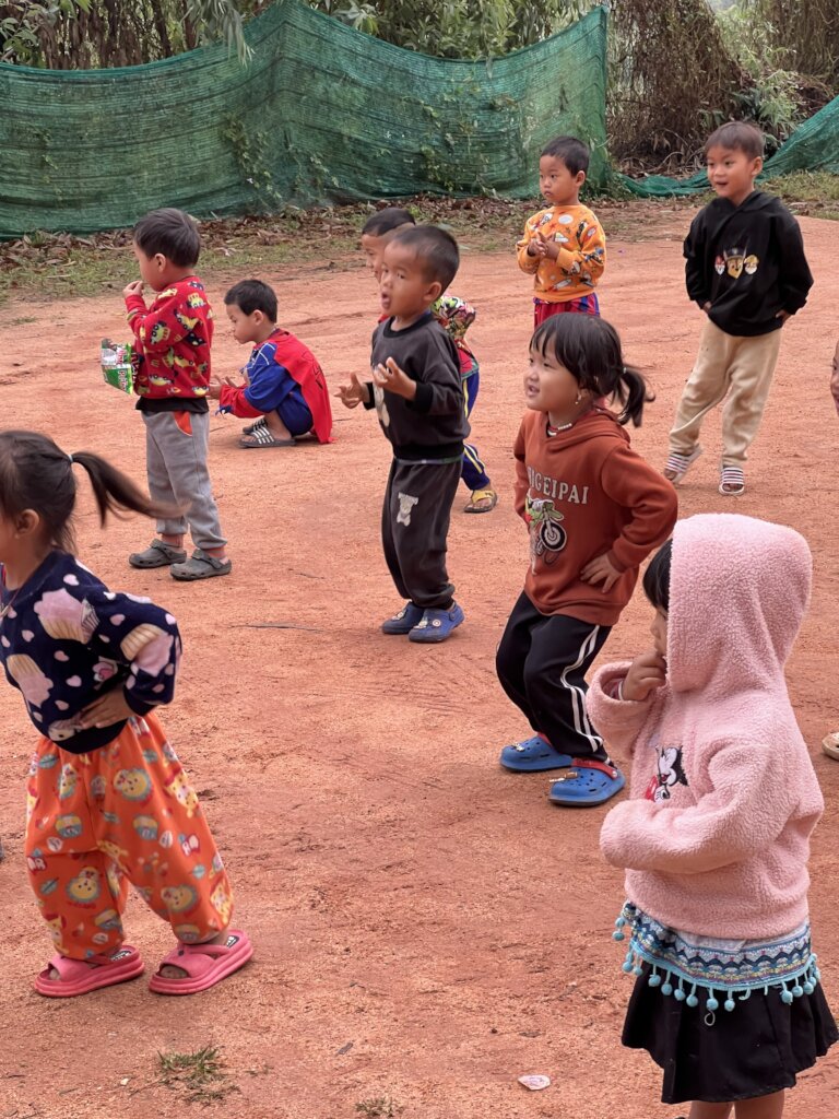 Children line up for morning exercise.