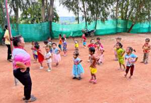 Children doing morning exercise