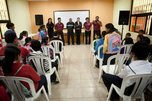 Teachers and staff address the crowd
