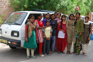 Sambhali's new minivan with some of the students
