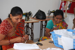 Radha and Rita sewing bolster covers