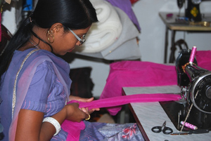 Reshma sewing curtains
