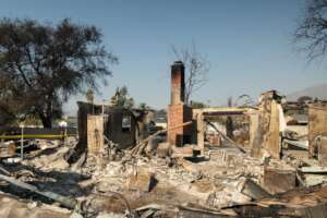 Homes lay in ruin due to the Eaton Fire