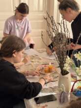 Wax painting of Ukrainian pysankas (Easter eggs)