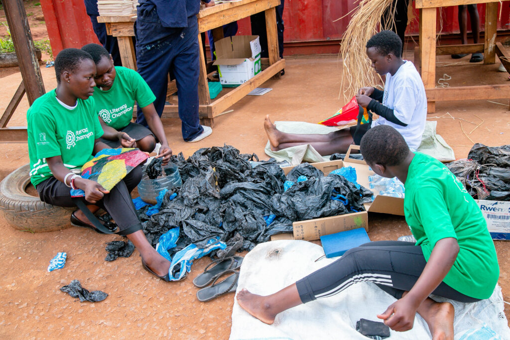 Champions making bags from used polyethene bags