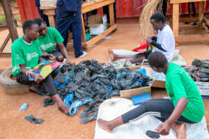 Champions making bags from used polyethene bags