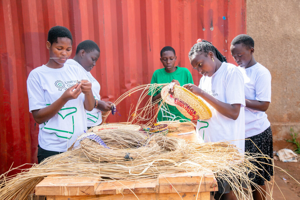 Champions making Baskets from fibers.