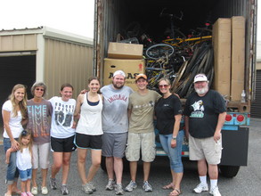 Preparing to ship the bicycle-filled container...