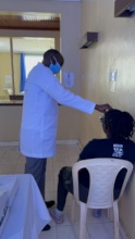 Patient having eye examination