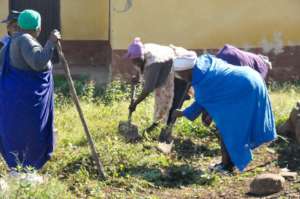 Khazhimula members take care of a patient's garden