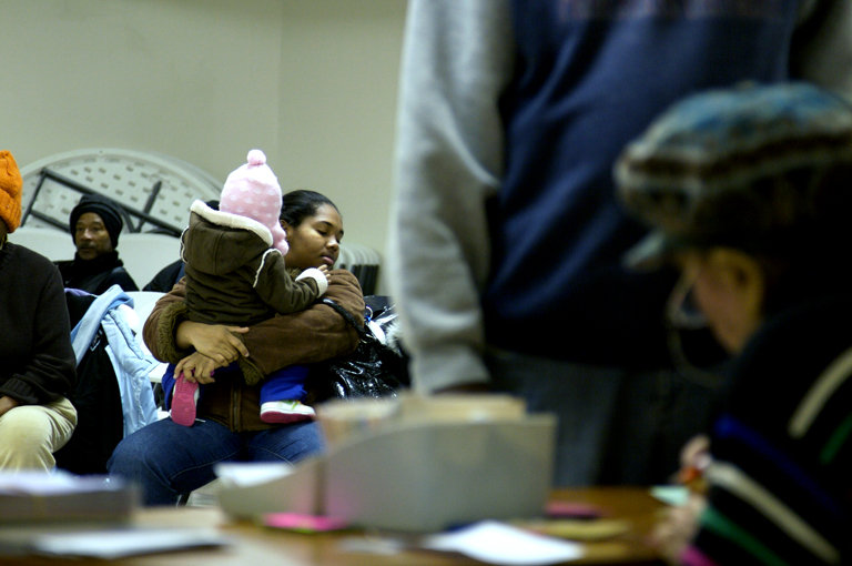 Mom and child at a food pantry