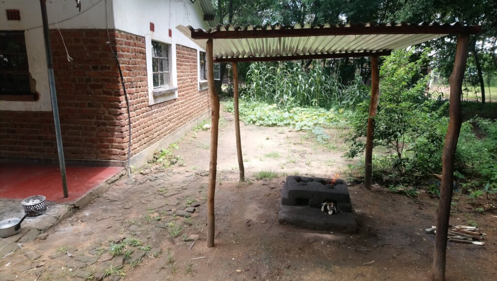 sheltered mud stove
