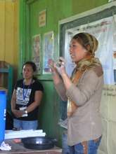 Nabilah Macalbe giving lecture on Handwashing