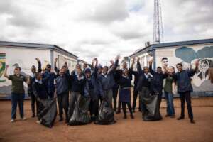 High school learners doing a litter cleanup