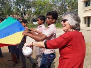 Abu joining in with the parachute games