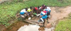 school children at water source