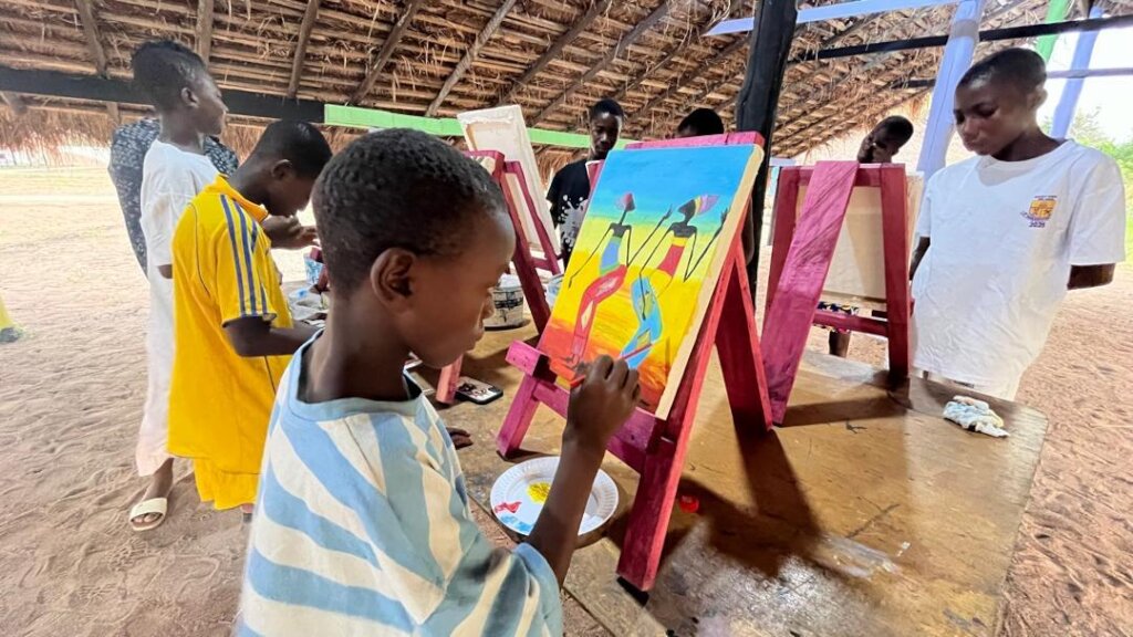 Students learning painting