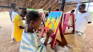 Students learning painting