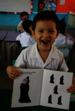 Kindergarten student at an educate. library