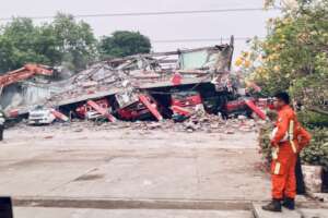 Earthquake-damaged fire station (April 2025)