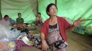 Evacuee woman living at temple