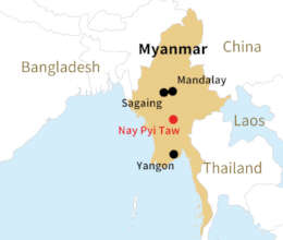Map of the epicenter of the Myanmar Earthquake