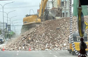A large pile of debris