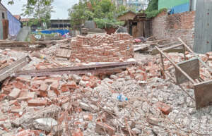 The residential premises covered in debris