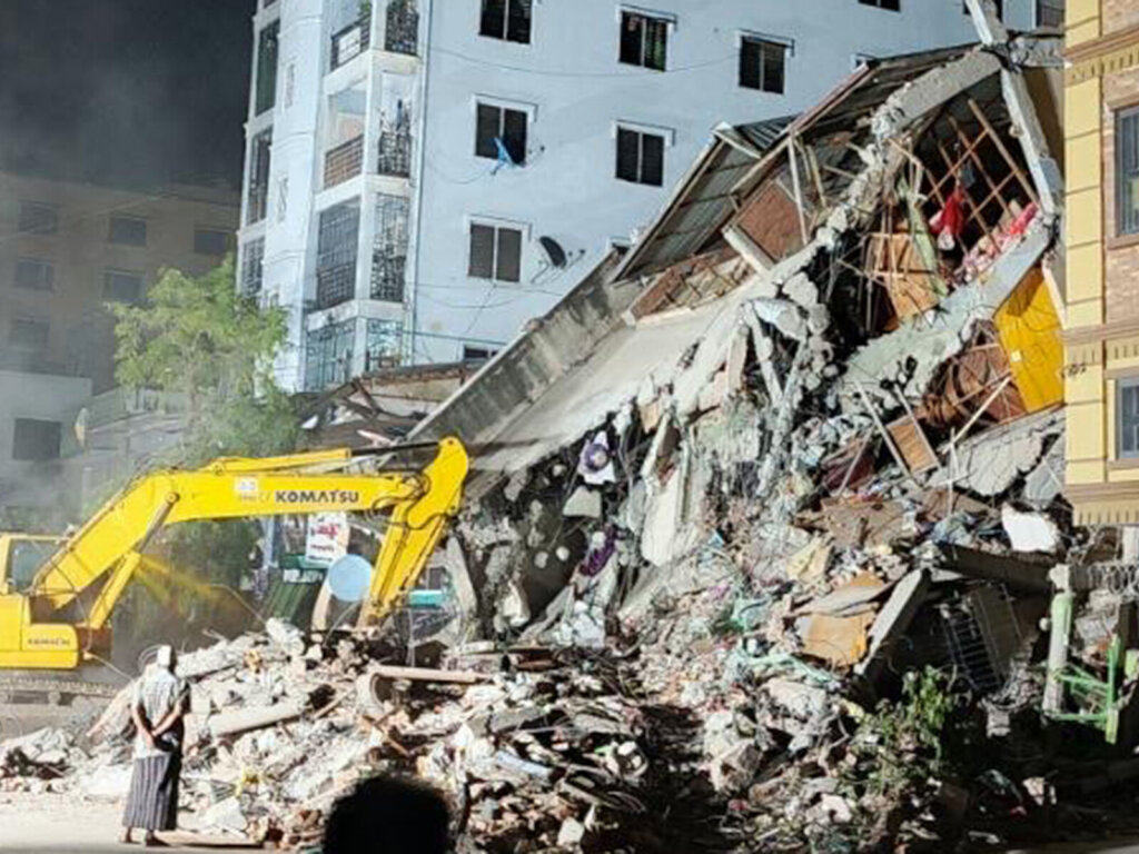 A collapsed building in Mandalay