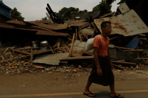 Collapsed commercial buildings (AI-generated))