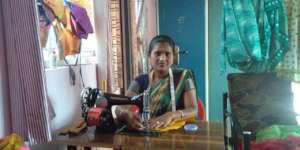 Sangeetha at her machine.