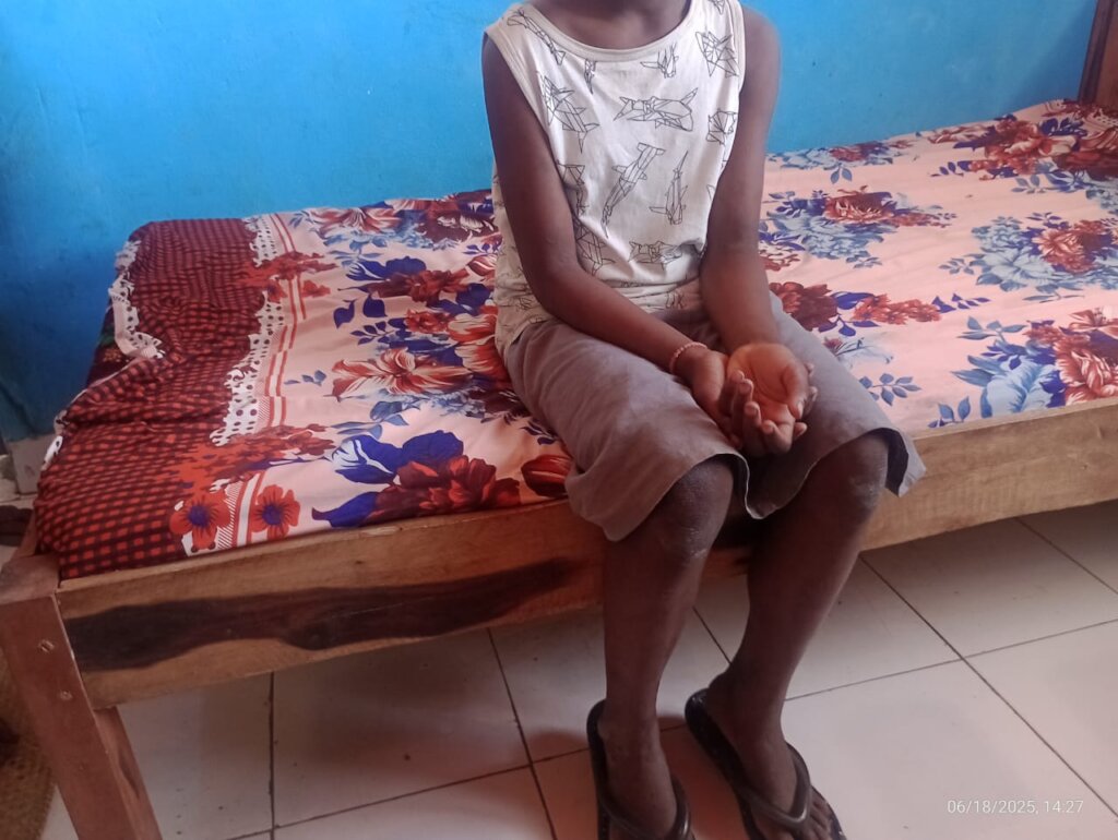 A girl being treated at a shelter