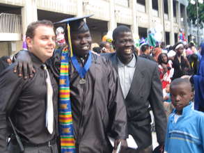 The football player, graduating from High school
