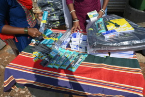 Packing the supplies to be given to children