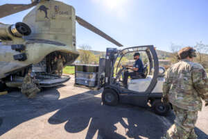 FRF Barrels going on the Chinook Helicopter