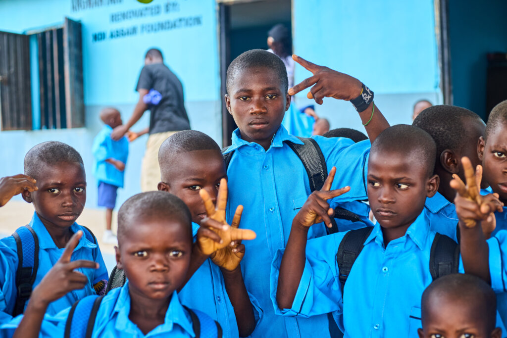Students in their new school uniforms and bag