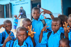 Students in their new school uniforms and bag