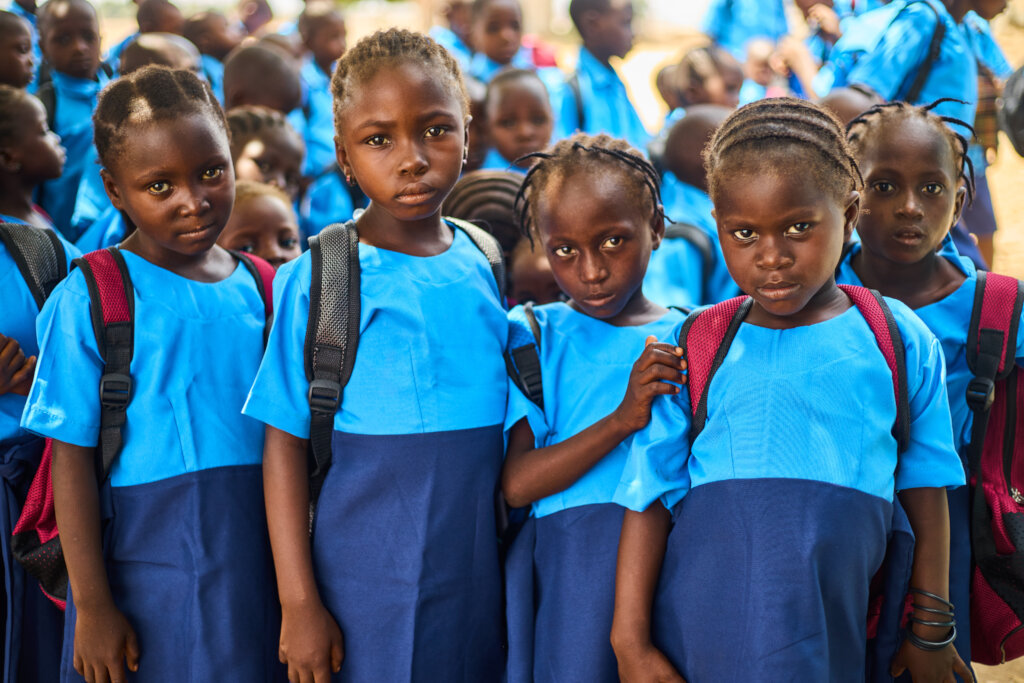 Students in their new school uniforms and bag