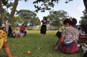 Vilma leads an activity at the event