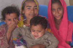 Children in the waiting area of the Gharo facility